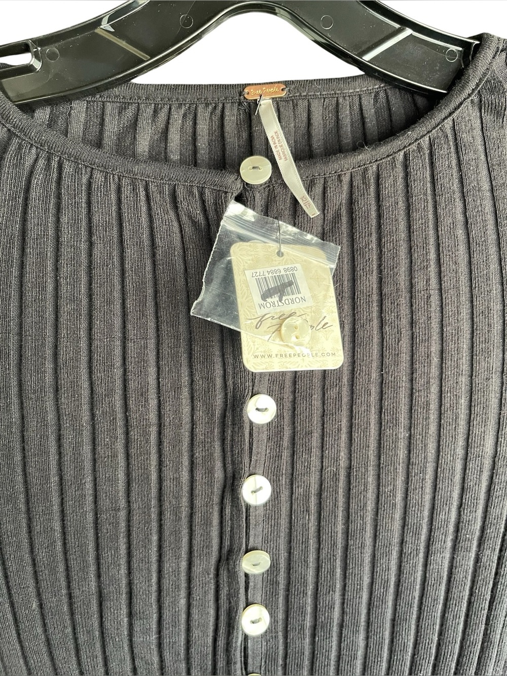 Free People Tilly Black Ribbed Button-Front Long Sleeve Top - Picture 5 of 11